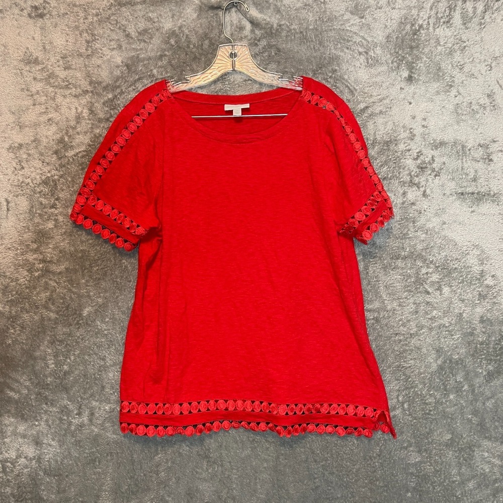 Charter Club Women Slub Cotton Knit Top XL Boho Mod Resort Vacation Elevated Red